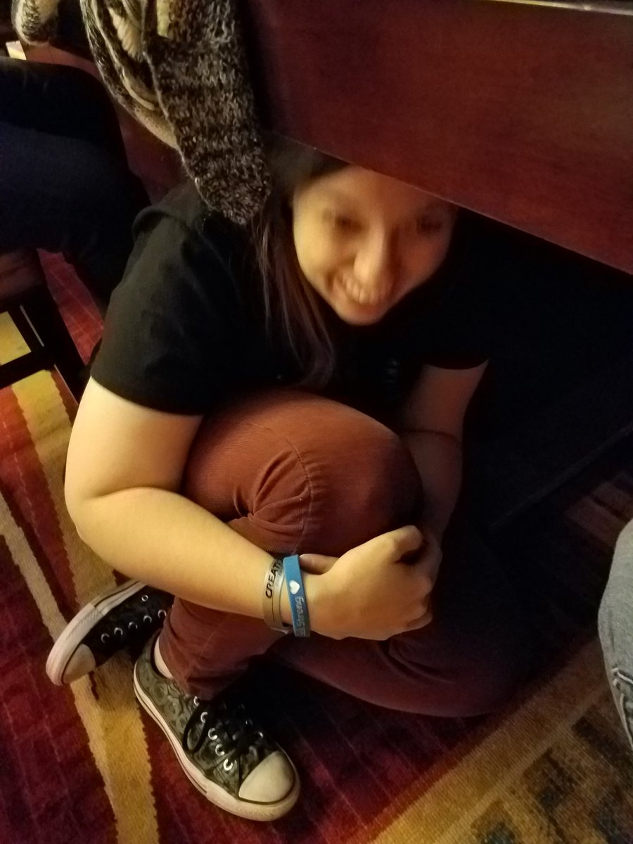 KimSaysSmile's tweet photo. I think we broke @StacejoSPN. She is hiding under our table. #tablecon ๐
https://t.co/KTgmvCS0Pn