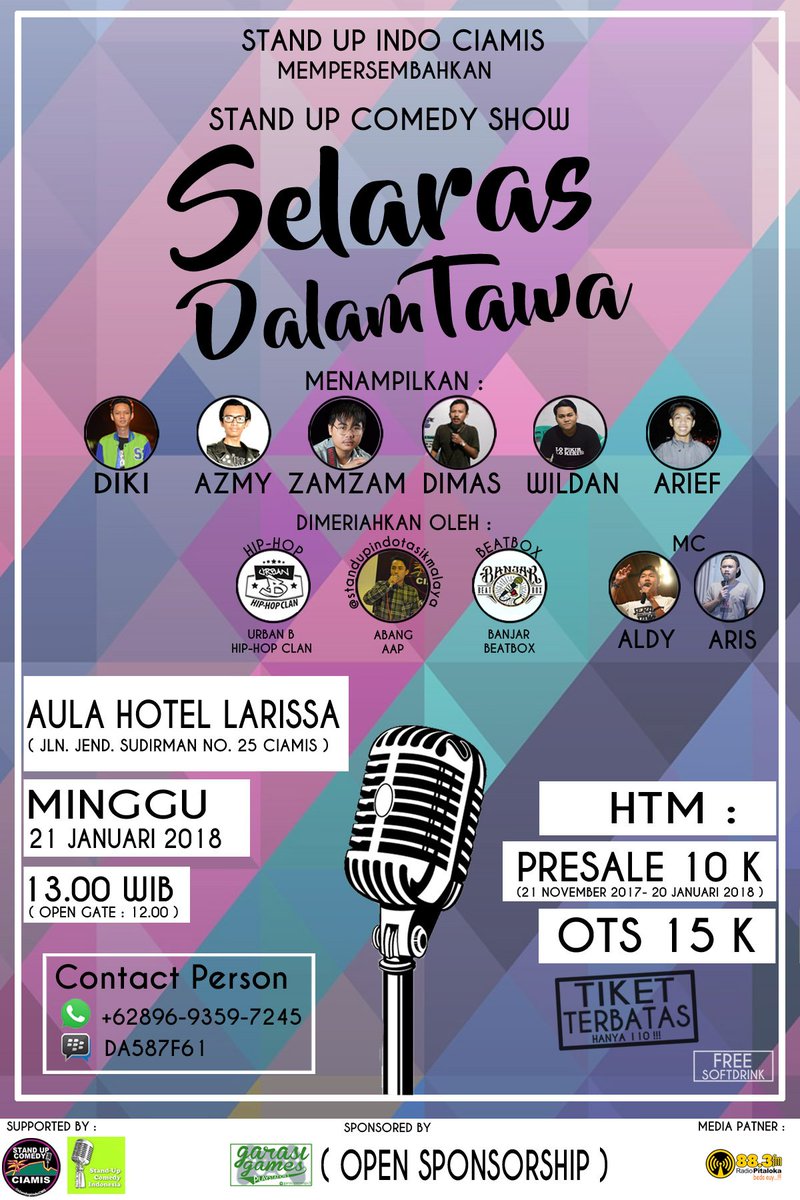 SELARAS DALAM TAWA 
21 Januari 2018 !!!