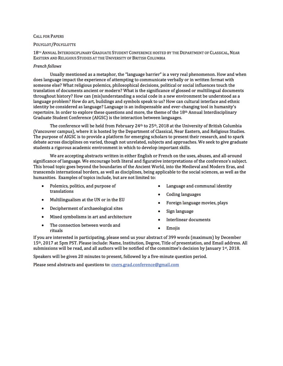 Le 18e colloque étudiante accepte maintenant les résumés sur le sujet du multilinguisme! On attend vos résumés avec grande anticipation!