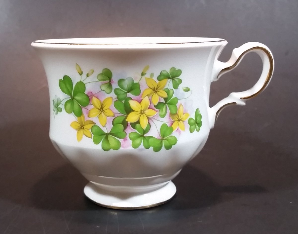 TreasureValley0's tweet photo. 1950s Queen Anne Pattern 8615 Yellow and Pink Floral with Clovers Bone China Teacup https://t.co/EAItaz8QYl
#Vintage #England #TeaTime #QueenAnne #Clovers #Shamrocks #Flowers #BoneChina #FineChina #English #TeaCups #Queen #Royalty #FancyTeaTime #FancyDecor #TeaWithStyle #Luxury https://t.co/m8UlwtZfxG