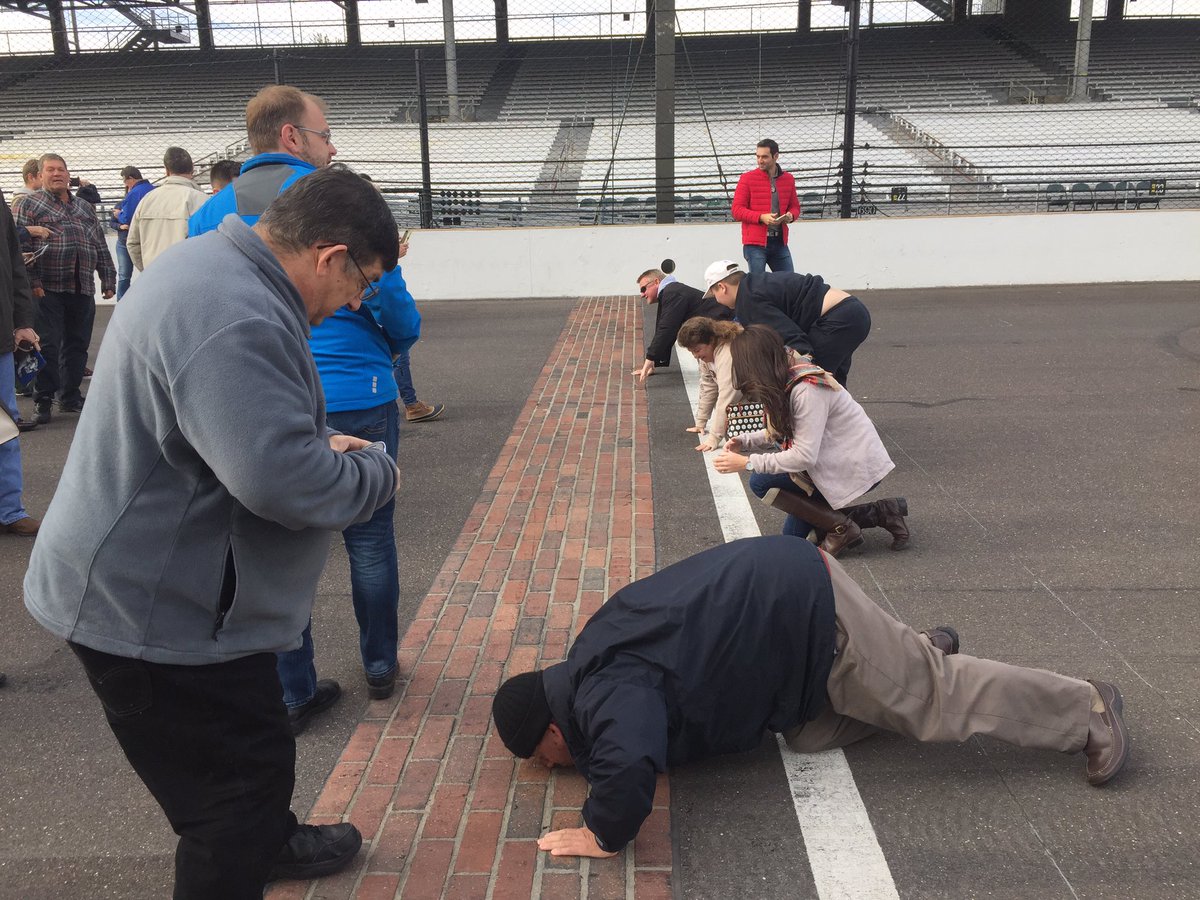 burningeyestd's tweet photo. This is crazy, kissing the bricks at the Indianapolis Motor Speedway today.  #travel #sports #racing https://t.co/nqpRm3mg1b