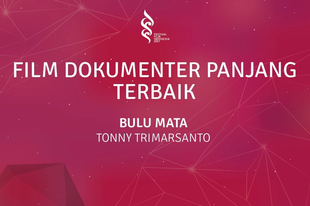 Peraih Film Dokumenter Panjang Terbaik Festival Film 2017 - Bulu Mata <a href="/Trimarsanto/">Tonny Trimarsanto</a> #PialaCitra2017 #FFI2017 #62thFFI #FilmIndonesia #BanggaFilmIndonesia #FestivalFilmIndonesia #AkuCintaFilmIndonesia #AyoNontonFilmIndonesiadiBioskop