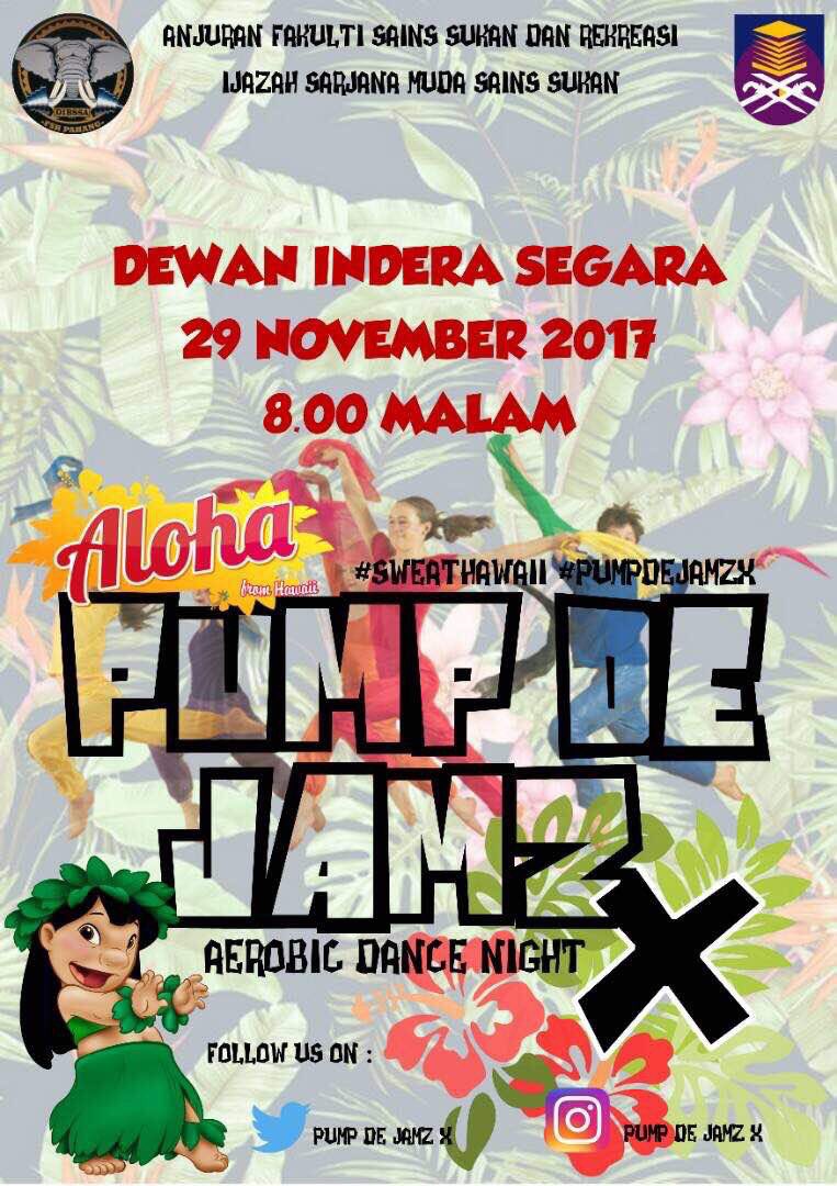 H_Zaqwan96's tweet photo. Aloha, We have good news for those who loves to dance. The best aerobic event will soon hit you on 29th november.  PUMP DE JAMZ X 10.0 
Stay stuned! There will be surprise for you guys on next week! Let's dance 💃🏻🕺🏼

Follow us: @pumpdejamzx ❤️ https://t.co/WP31XusWku