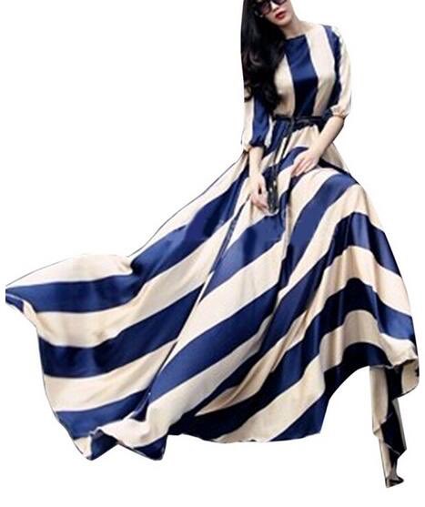 Azecool
Women's Vintage Full Length Dress Stripe Cocktail Maxi Evening Gown Wedding Dress 055