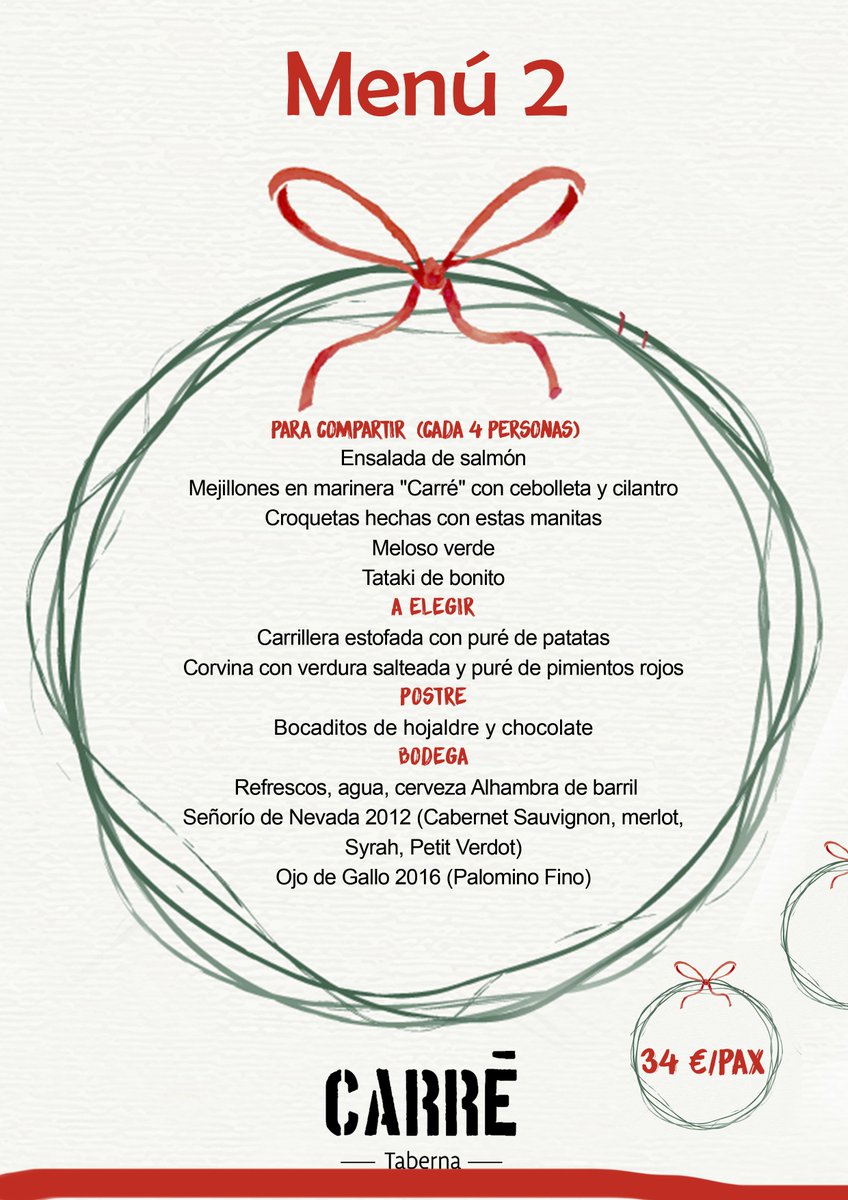 TabernaCarre's tweet photo. Ya disponibles nuestros menús de estas navidades¡ A partir de 4 personas.
Los menús están abiertos a modificación.
Reservas 637687997
#FelizDomingo #come #bebe #vive https://t.co/yPzeECfagc
