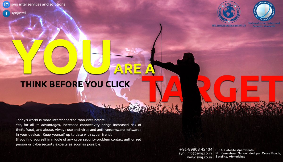 synjintel's tweet photo. As long as you’re connected to the Internet, you can become a victim of cyber attacks. Think before you click any link. #cybersecurity #cyberattacks #target #phishing #internet #privacy #synj #ncds #cap #network #infosec #cyberawareness #secure #cybervictim https://t.co/tCAzgOydiG