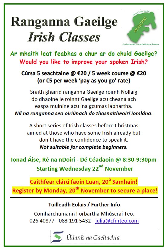 Ranganna Gaeilge / Irish Classes cfmteo.com/2017/11/12/ran…