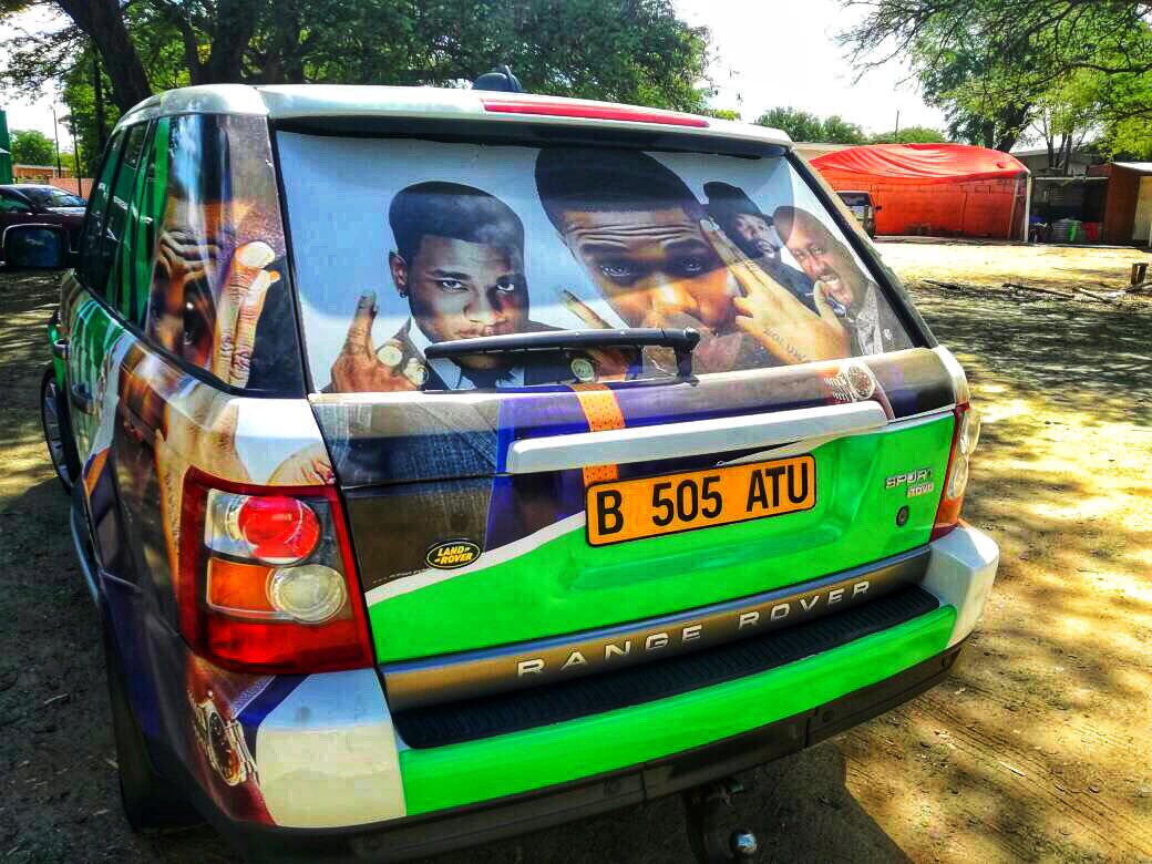 paperclipbw's tweet photo. We had a blast working on this unique installation project.Another great example of the work we do.  Car wrap for @DiamondCityBW @wizkidayo and @burnaboy event .the final work and installation. 

Call 391 8173 e-mail paperclipbw@gmail.com

#ImageIspower https://t.co/IeMkswQ5uj