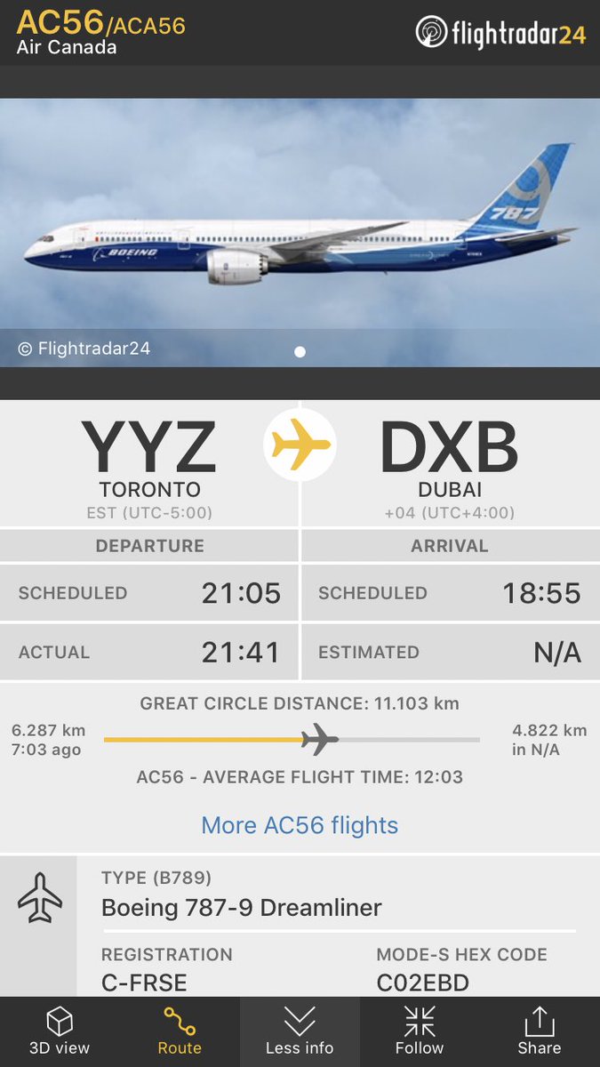 FlightIntl's tweet photo. Air Canada flight #AC56 from Toronto to Dubai just diverted to Copenhagen (via @aviationdk) https://t.co/yiKtD9NjEs https://t.co/WcDXL3LqEv