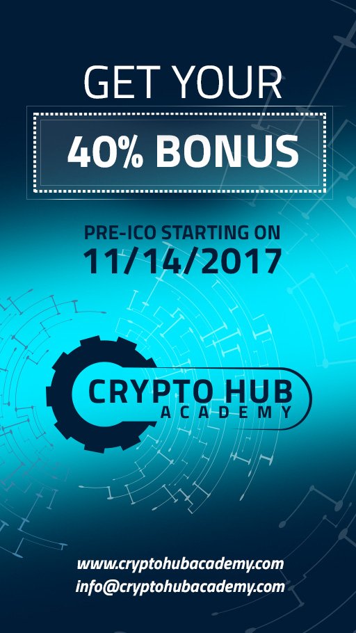 cryptohbacademy's tweet photo. Cryptohubacademy #preICO starts on 11/14/2017. Get your 40% bonus by joining in the Pre-ICO! more on https://t.co/ZIfehmTHJs #CHA @cryptohbacademy #blockchain #ethereum #SmartContracts #learnaboutcrypto #bonus #preICO https://t.co/Qmbf8TSIAX