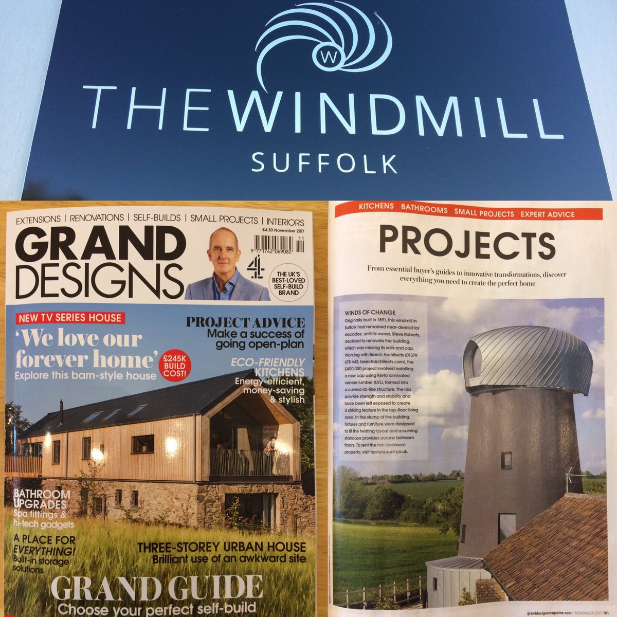 windmillsuffolk's tweet photo. @windmillsuffolk is pleased as punch to be featured in the #november edition of @granddesignsmag 😁#readallaboutit #granddesigns #holiday #unique https://t.co/bWtTZK92DY