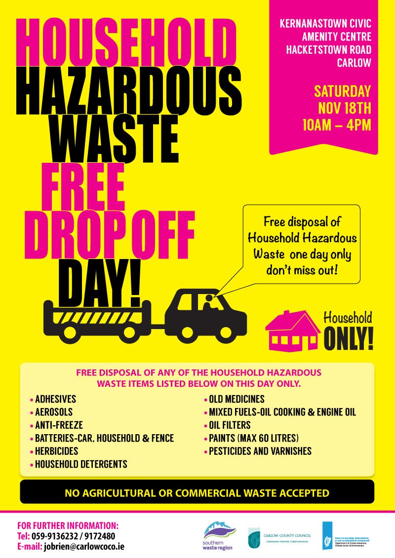 JannetteKOB's tweet photo. FREE Drop off sat 18th. #carlow #hazardous waste #clearout #cleanenvironment #cleancarlow @Carlow_Co_Co @LoveCarlow @kclr96fm @CarlowPPN @g303e2 @angairdinbeo @preventwaste @localprevention @carlowchamber @volunteercarlow @VisitCarlow @CarlowWeather pls RT https://t.co/WCquBRgKgO