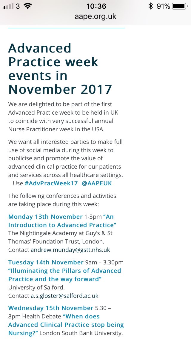 AAPEUK's tweet photo. Some of the events going on  #AdvPracWeek17 https://t.co/sMEdLYvDrf