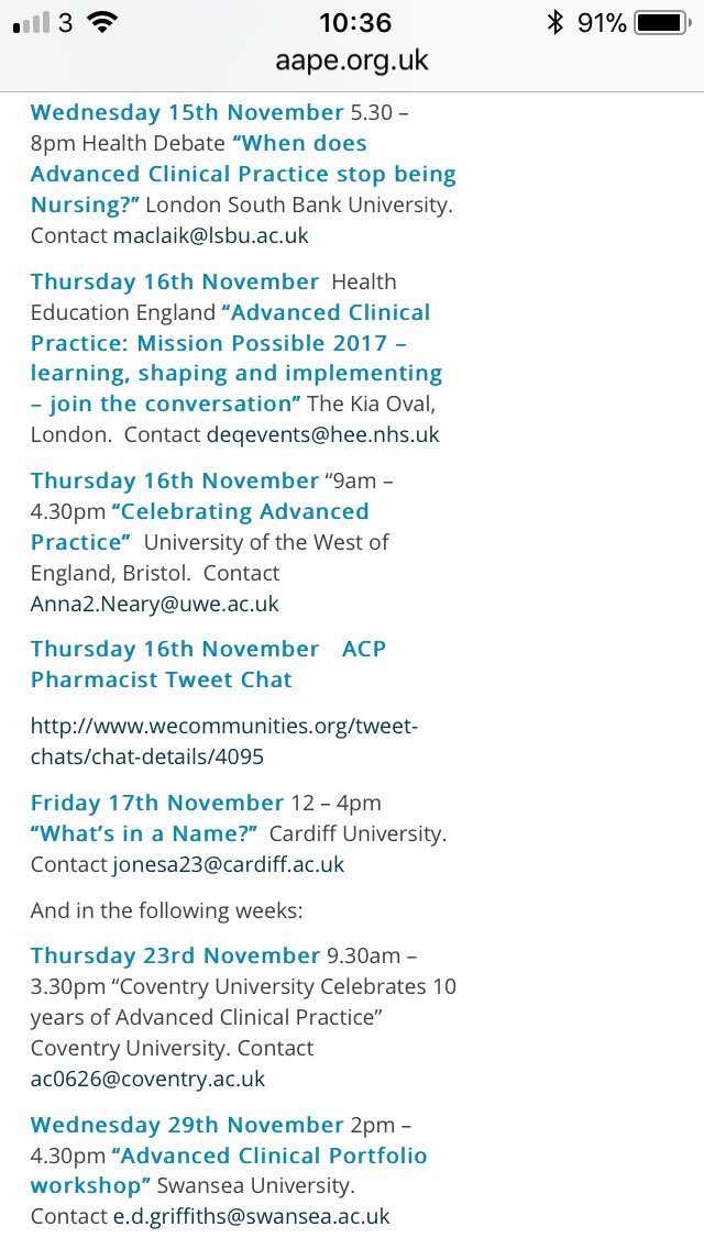 AAPEUK's tweet photo. Some of the events going on  #AdvPracWeek17 https://t.co/sMEdLYvDrf