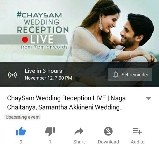 sureshsai_'s tweet image. @Samanthaprabhu2 @chay_akkineni  ❤💑💏 #WeddingReception Live 😍❤ 
Today from 7pm onwards #Staytuned #Setreminder @tfpcin 

Link : 
youtu.be/Ngky5hinrrs