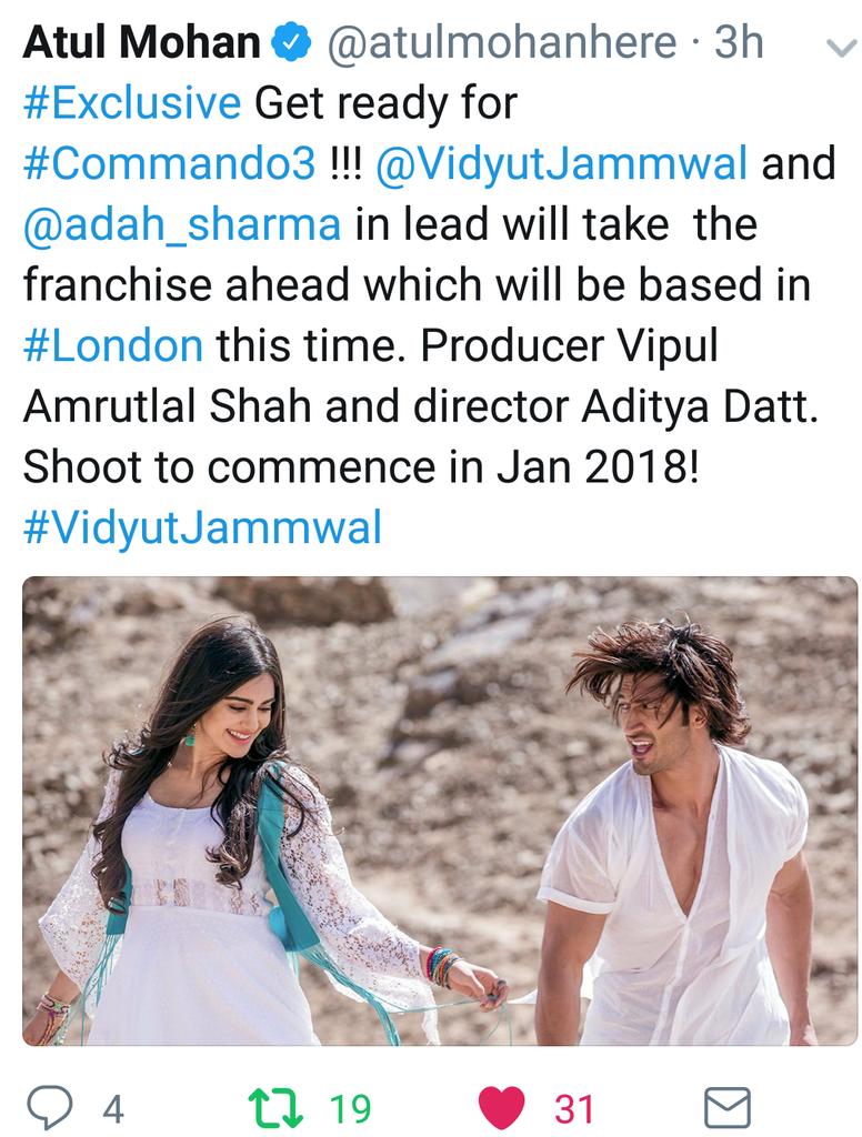 adah_forever's tweet photo. Thank you all Commando Team for fulfilling our wish! Love you❤
Cant wait to see Caption Karan and Supercop Bhavna again…🙏
Really I'm "Fidaa On Vidah" (@VidyutJammwal &amp; @adah_sharma)💪💑 https://t.co/tBYuKjQTlk