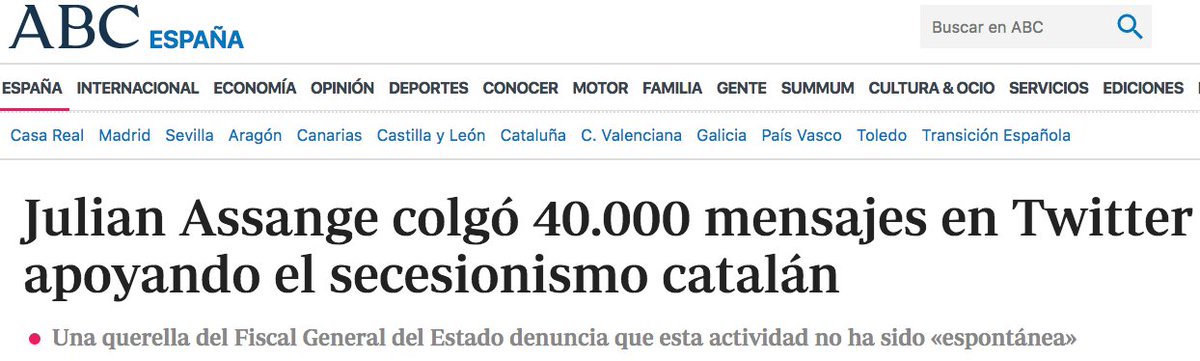 <a href="/abc_es/">ABC.es</a> ¿Cataluña? No es culpa del presidente Rajoy. Mi culpa - afirma "noticias falsas" ABC. ¿La prueba? Mis 40000 tweets pidiendo la secesión. Solo dos problemas: mi cuenta ha realizado 3986 tweets en total desde 2011 y cero tweets requieren secesión. archive.is/BqkyO