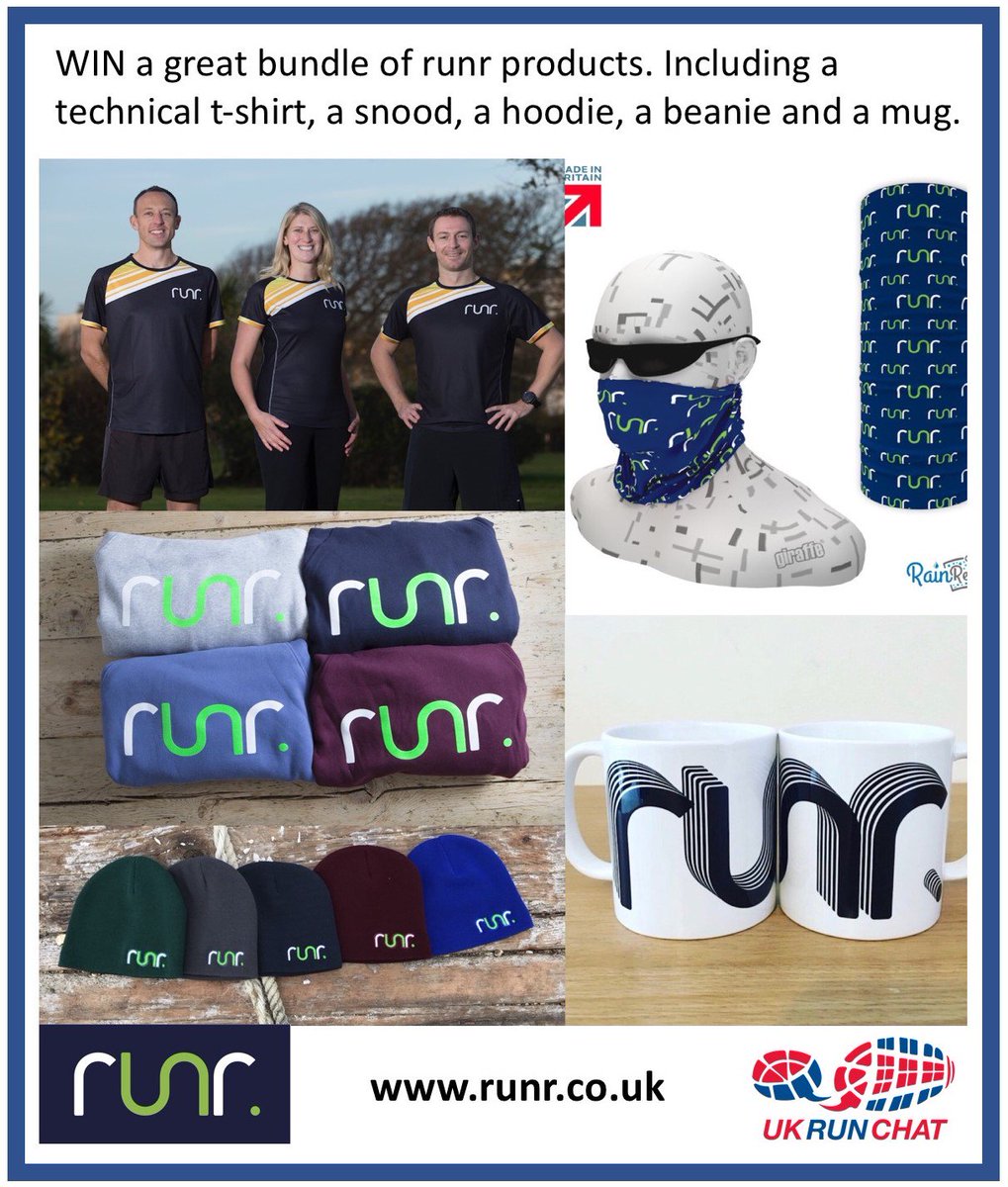 UKRunChat's tweet photo. RT this &amp; follow @runr_uk to win this amazing #RUNR bundle. 1 winner, draw Sunday 9pm. #ukrunchat T-Shirt, Snood, Hoodie, Beanie Hat &amp; Mug. https://t.co/9usFtWn1x1