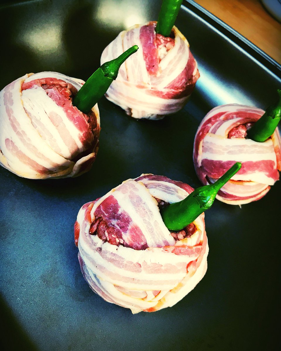 bacon burger bombs! Minced beef filled with onion and mozzarella cheese, wrapped in streaky bacon and a chilli dynamite fuse! Thoughts? <a href="/GordonRamsay/">Gordon Ramsay</a>