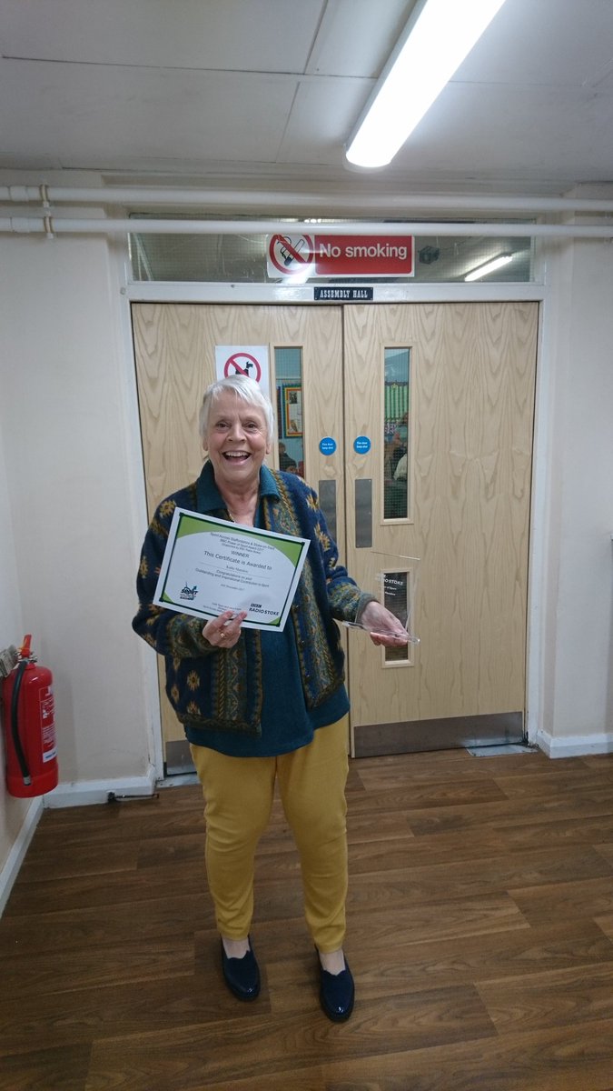 StaffsCC's tweet photo. 🎉 Congratulations to our wonderful Kathy Munslow on winning the @BBCRadioStoke  Power of Sport award for her outstanding and inspirational contribution to sport! In the summer Kathy cycled over 150 miles across France 🇫🇷 raising money for @SSAFA. We couldn't be prouder! 🎉 https://t.co/mLMzQPfjkl