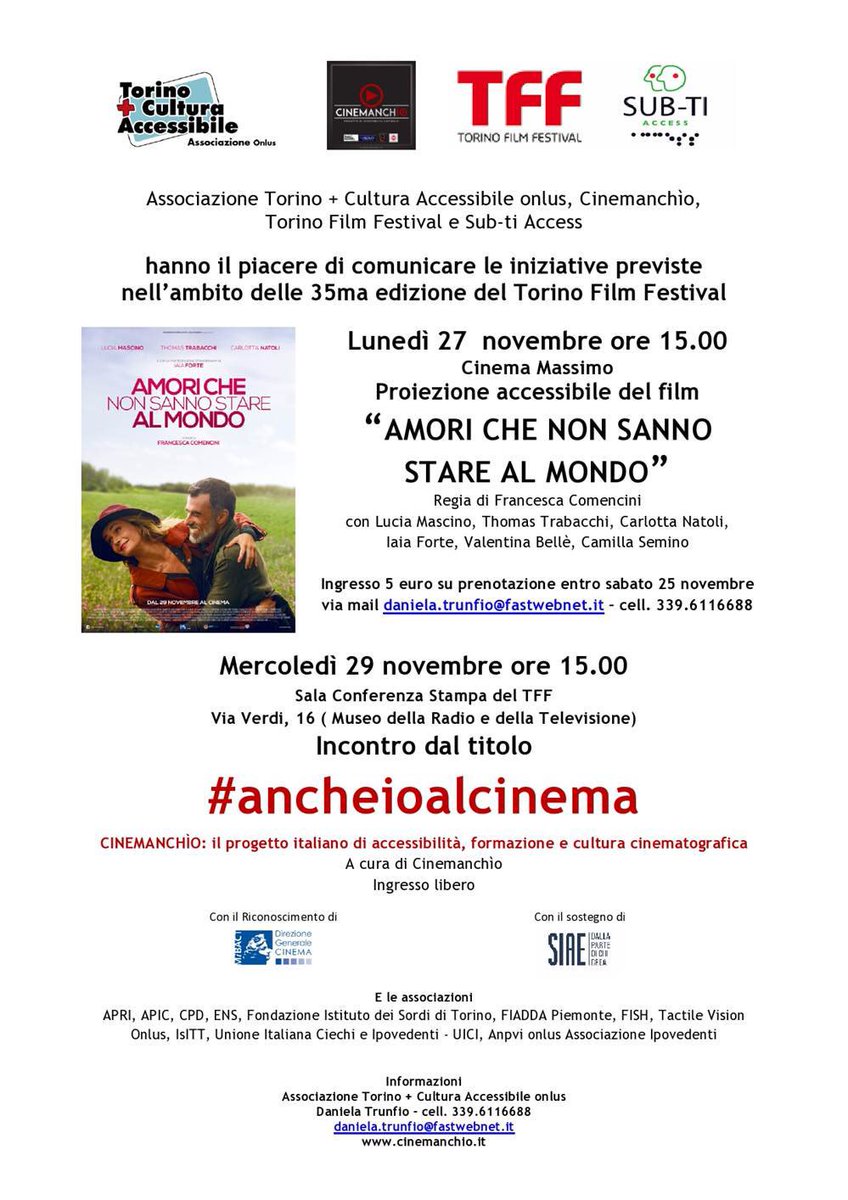 AssociazioneTca's tweet photo. Due appuntamenti imperdibili organizzati nell’ambito della 35ma edizione del @torinofilmfest
Info
Daniela Trunfio
daniela.trunfio@fastwebnet.it 
3396116688 https://t.co/X7cRs1R0SQ