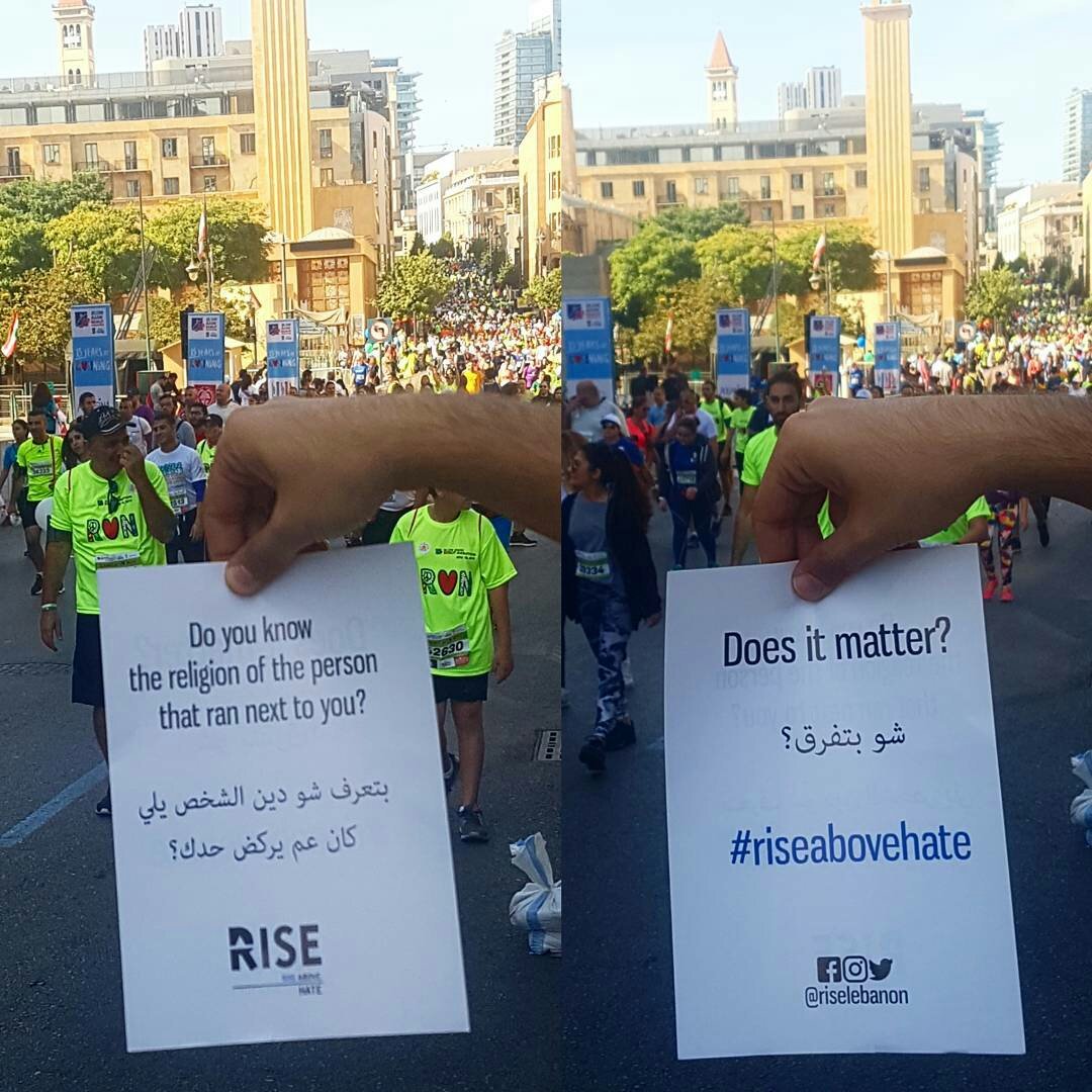 riselebanon's tweet photo. Team members of RISE handing out 3000 flyers to the participants of different backgrounds at Beirut Marathon 2017.
#BeirutMarathon17 #15yearsofrunning #blombankbeirutmarathon #riseabovehate #riselebanon #p2pchallenge #rise https://t.co/W6KSh0Nv4E