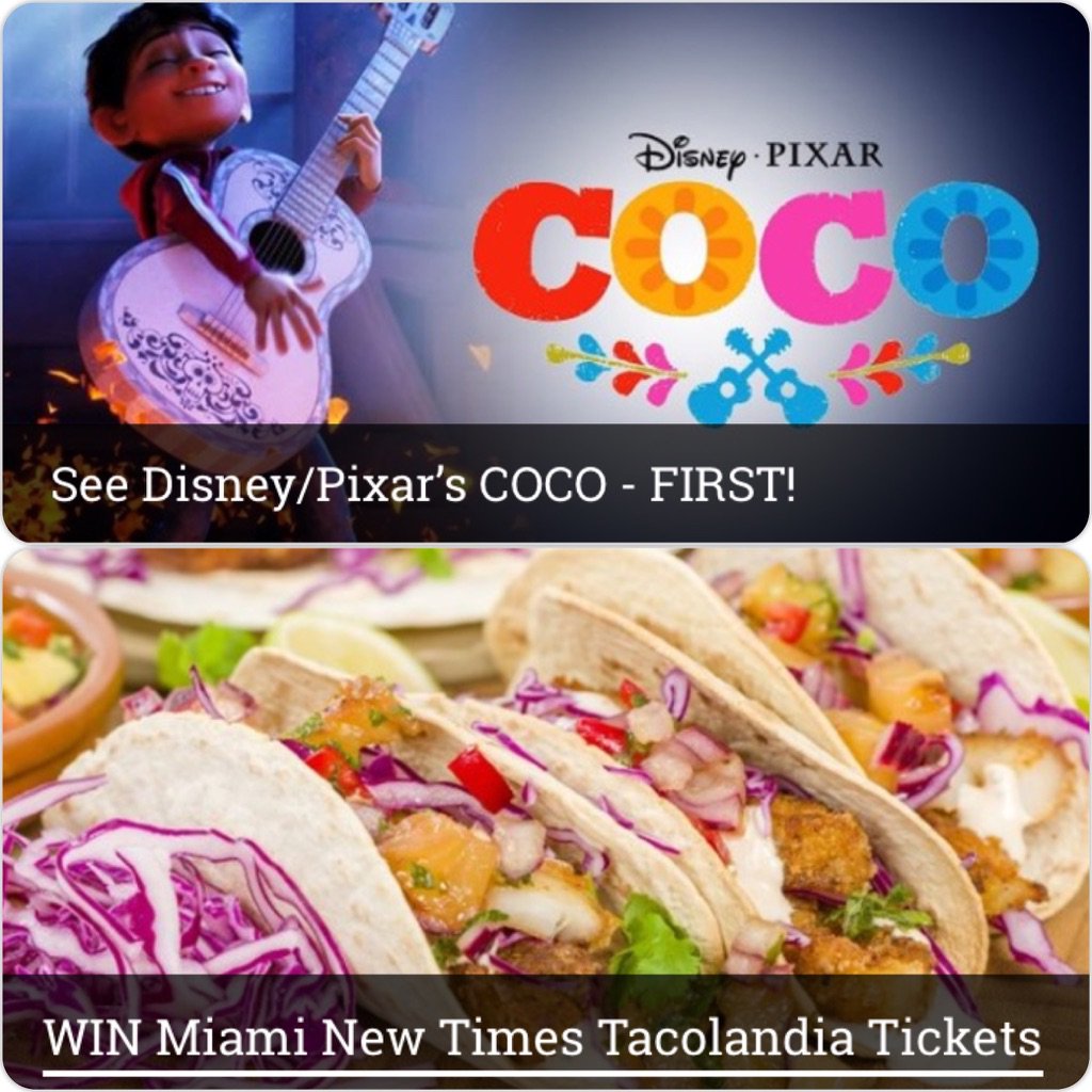 HITS973's tweet photo. 😯❤️😁Sunday funday!! @KatLaneMusic has your TIX to the @miaminewtimes #TacoLandiaMia🌮 PLUS Advanced Screening tickets to 👀 "COCO"!! 🤗 https://t.co/a0oCJFUA6N