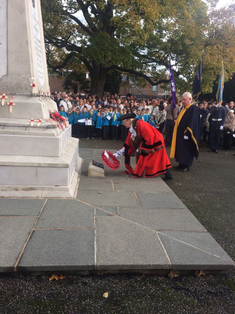 Mayor of Havering lays wreath to remember all those who sacrificed their lives with the Royal British Legion Band and Corps of Drums Romford