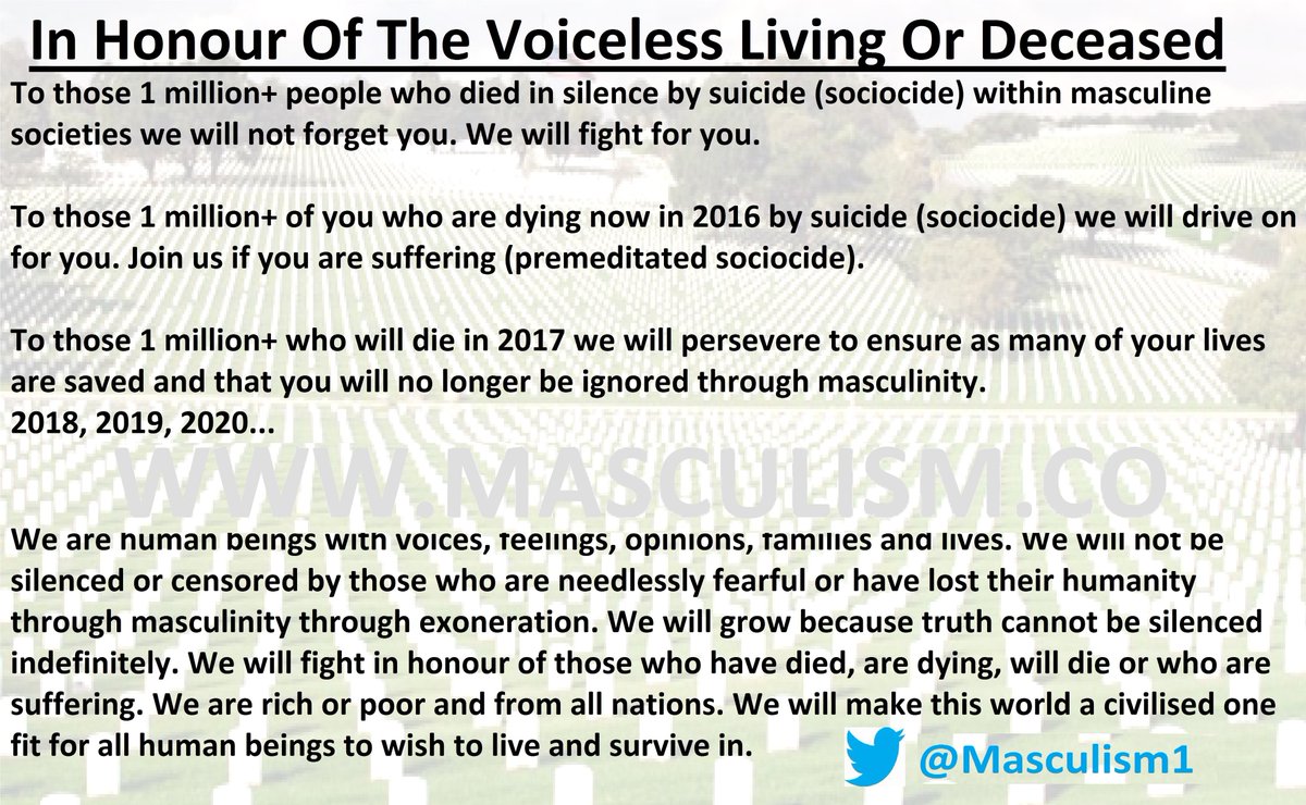 Masculism1's tweet photo. We must never forget ALL those who have lost their lives or have considered it due to #masculinity to bring #peace &amp; #freedom (see below). #remembrancesunday2017 #WorldWar2 #WorldWarI #WWII #WWI #PoppyAppeal #war #PTSD #PTSDAwareness #Masculist #Masculism https://t.co/epDGZvuJm0