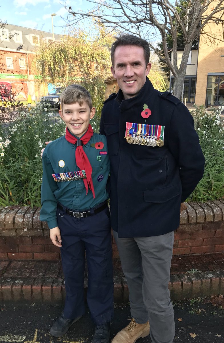 Great to have my <a href="/scouts/">Scouts</a> son <a href="/BearGrylls/">Bear Grylls OBE</a> and veteran brother <a href="/ashalexcooper/">Ash Alexander-Cooper OBE</a> together to remember our war heroes #LestWeForget #rememberanceday