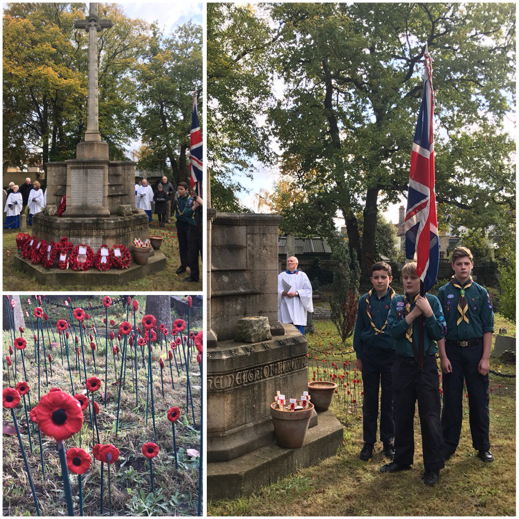 Feeling very proud of the <a href="/3HHScouts/">3HH Scout Group</a> this morning.  The colour party and all the scouts in attendance looked wonderful - and the poppies made in recent weeks were simply magnificent. #RemembranceSunday #scouts #LestWeForget <a href="/StJamesHampHill/">StJames HamptonHill</a>