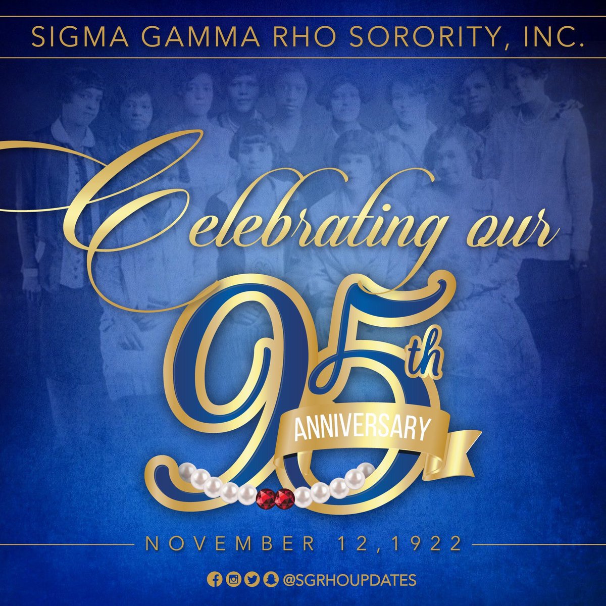 Celebrating 95 yrs ! We are proud of the foundation  #SGRho 7 pearls  laid. We are a sisterhood for the future that is intentional and impactful. We have measurable outcomes on how we are changing lives. Happy Founders' Day! #SGRho95