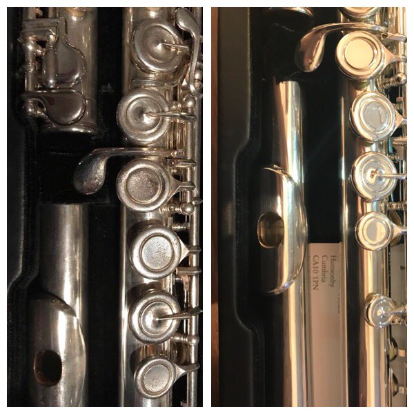 katewarriner's tweet photo. Big thanks to the amazing @AHaswell_Repair for doing a wonderful job on my #Flute. Not only does it sing beautifully but the before &amp; after pictures speak for themselves! https://t.co/v5usrBlzul