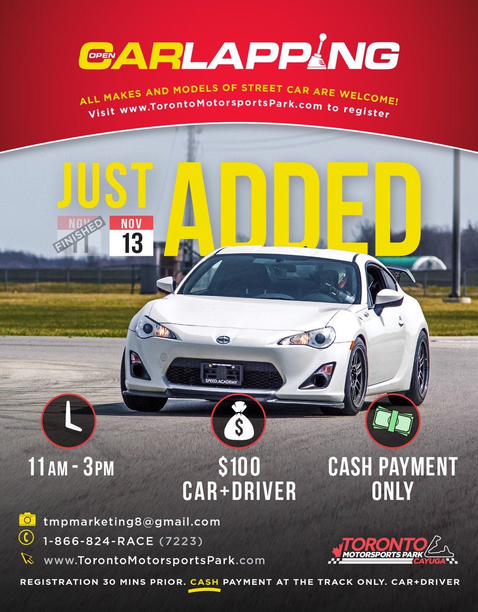 TMPCayuga's tweet photo. Just a reminder to everyone about the open car lapping tomorrow! Thanks to @dat.jpeg for this #fansubmission and his photographer @exposurestudiophotography!
#Scion #FRS #EnkeiWheels
#RPF1 #TMPLapping #TorontoMotorsportsPark #TMPCayuga https://t.co/NFeF4hYD2e