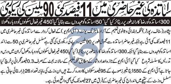 RaisingKpk's tweet photo. @khattaks 
11% decrease recorded in the teachers absenteeism in KP school, 450 schools reopened 

#RaisingKpK https://t.co/vVASij7T0j