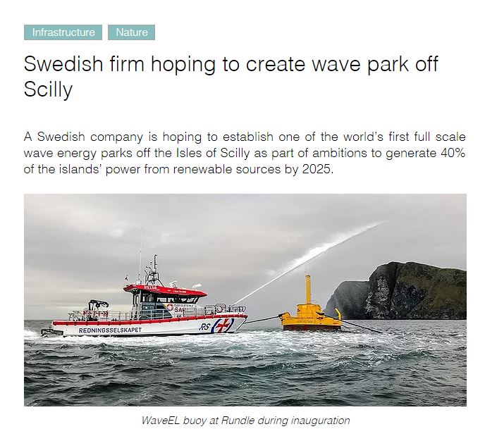 waves4power's tweet image. Peter Child of #Waves4Power is quoted in the online news article from thisisscillynews.com #waveenergy #renewable ow.ly/QdfR30guZbe