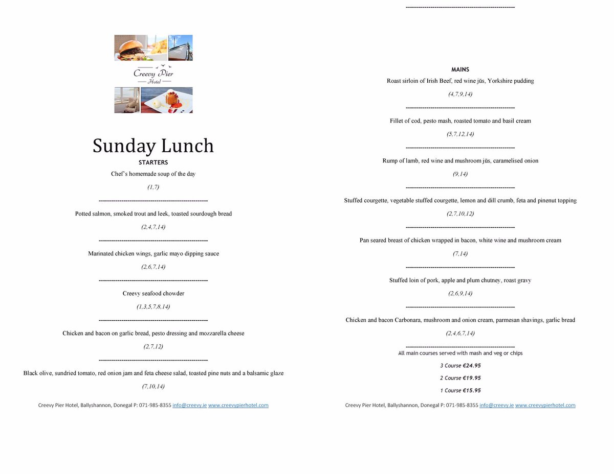 Call into the <a href="/CreevyPier/">Creevy Pier Hotel</a> now for #SundayLunch Try our delicious #local sourced food over looking the stunning #WildAtlanticWay #ballyshannon