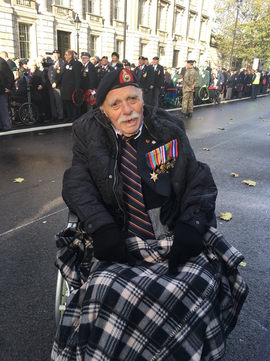 sophieraworth's tweet photo. Spoke to the wonderful Ernie Searling - 99yrs old, a former Royal Marine and the oldest veteran in the march past. It was his first time here. At the end of the interview applause rang out along Whitehall. Humbling. #ernie https://t.co/WfL9HWx7Fh