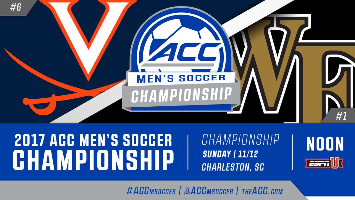 ACCMSoccer's tweet photo. Gameday! @UVAMenSoccer and @WakeMSoccer face off at noon for the #ACCMSoccer Title! https://t.co/v2aWTxAfRW