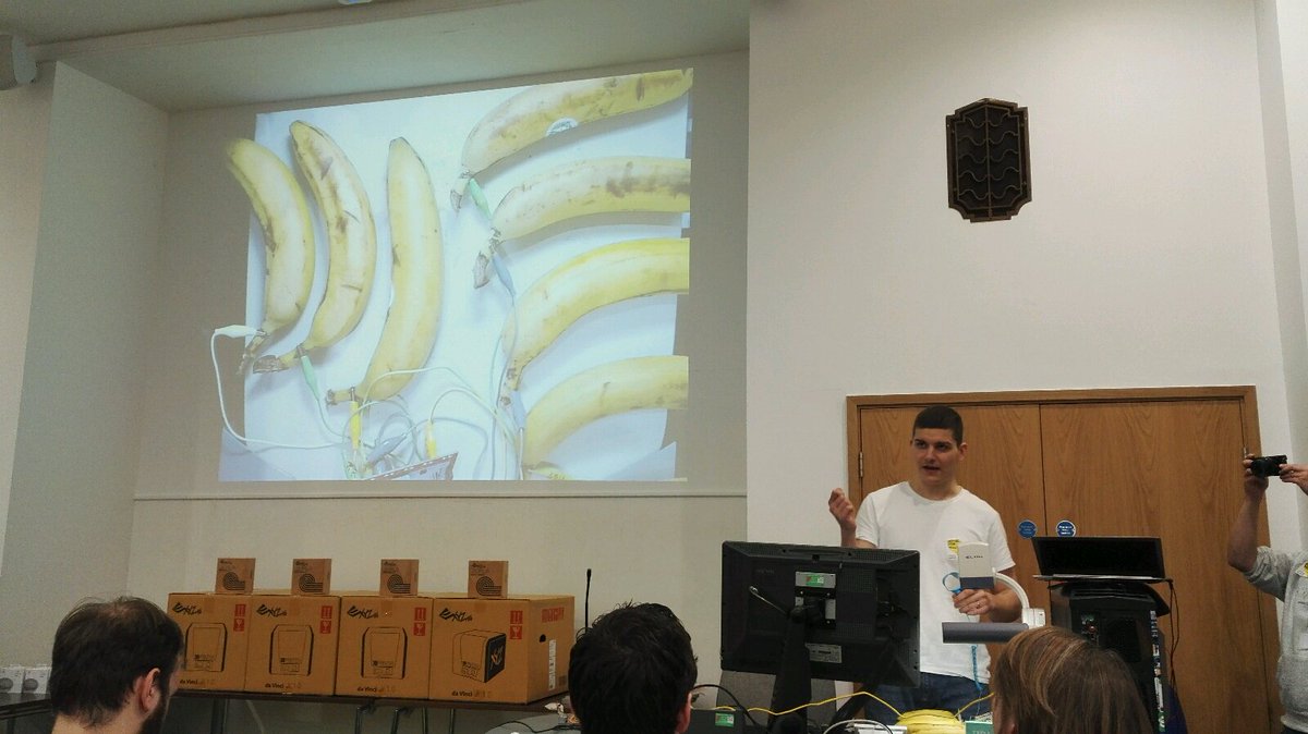 petelewis's tweet image. Banana-powered music at #AstonHack 👏