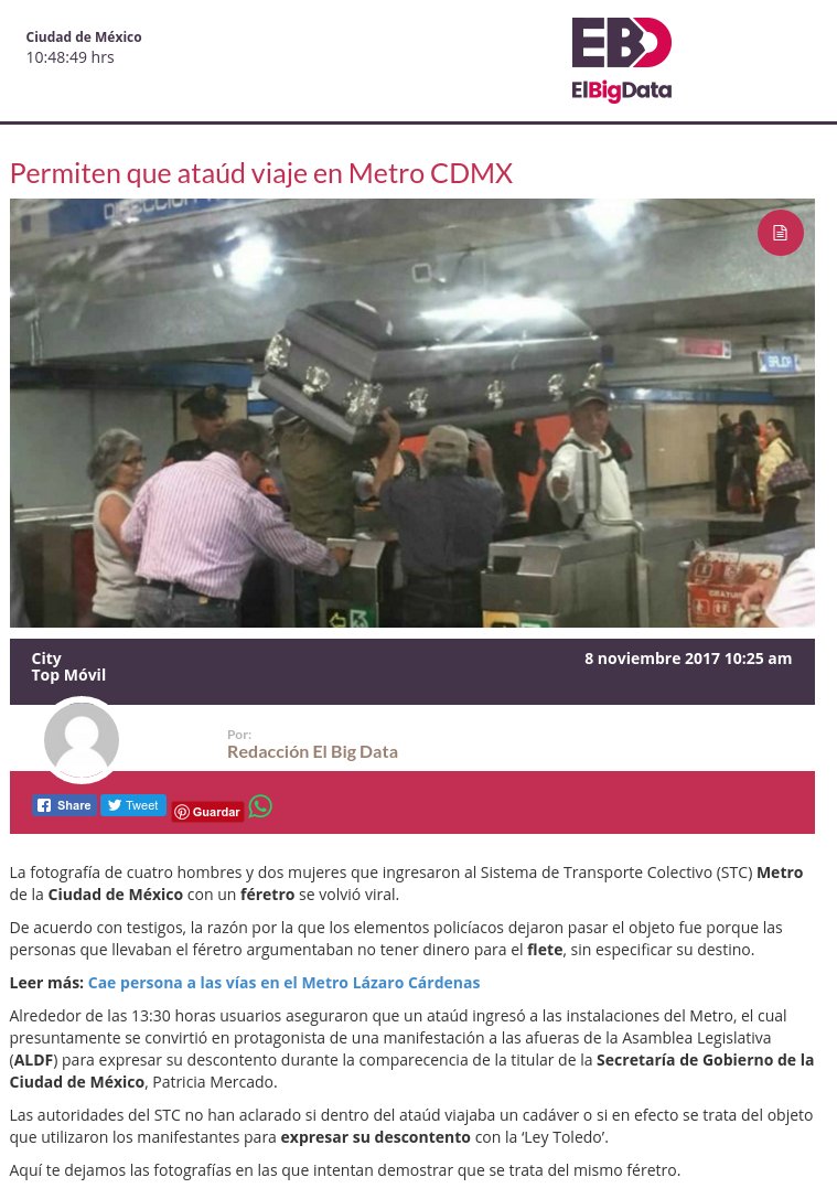 Difunde <a href="/NoticiasVenezue/">El Diario de Caracas</a> una FALSA NOTICIA de que venezolanos tuvieron que transportar un ataud en el Metro al no tener dinero para la carroza. La noticia fue en Ciudad de México, y se hizo para una protesta. En Venezuela sin duda tenemos dificultades, pero las afrontamos.