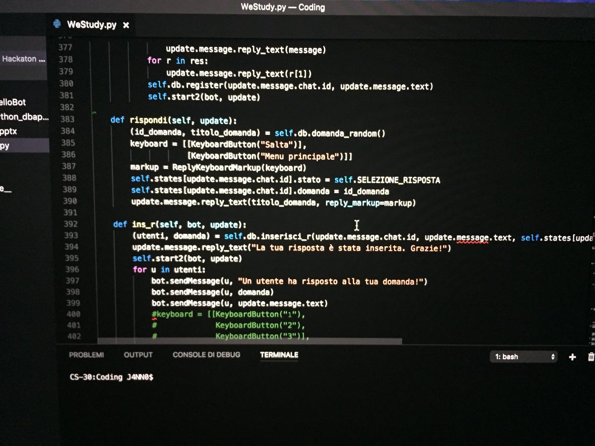 giannofederico's tweet photo. Thirty-six consecutive programming hours 💻. First place and 400€. Goodnight now 🔚 #thedreamteam #hackathon #hellobot #36h #coding #turin #winners https://t.co/42t0PCjgba