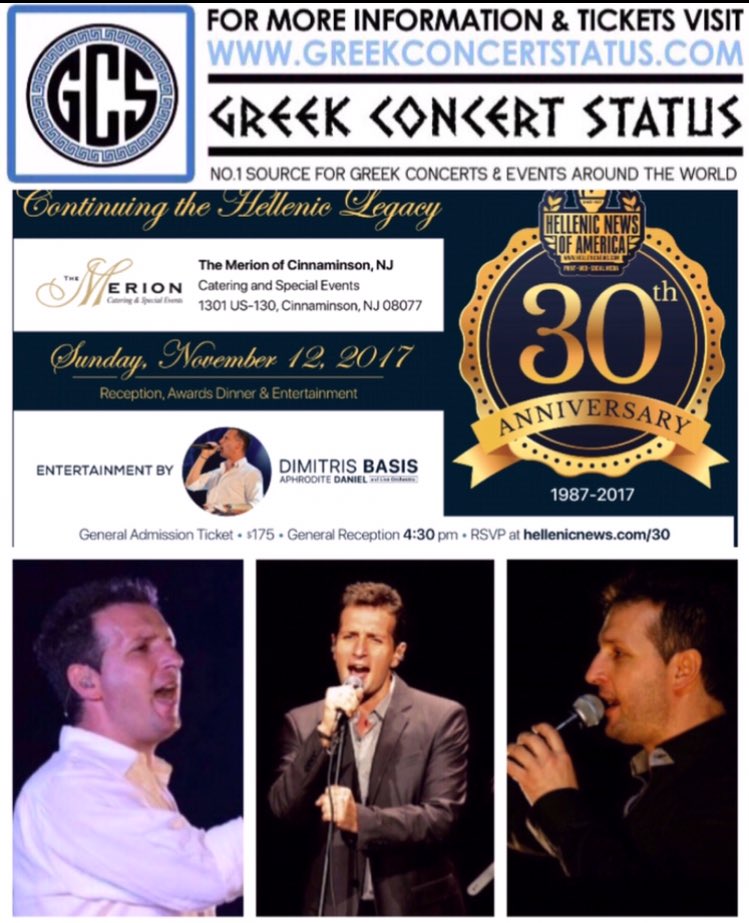 GreekConcert's tweet photo. Dimitris Mpasis @ The Merion of Cinnaminson in New Jersey Tonight for the 30th Anniversary of Hellenic News of America! #HellenicNewsofAmerica #DimitrisMpasis https://t.co/NmpMVcU5Se