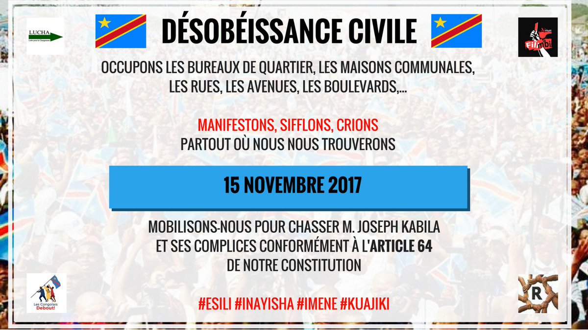 Icone_Carbone's tweet photo. Un max de partage sur les réseaux. C 15 novmbre l'activation de la résistance pacifique partout au pays. #ESILI
@FloribertAnzu @sindika_dokolo @moise_katumbi @fatshi13 @Evebazaiba @MartinFayulu @bob_vanderhoeve @BopomiM @juvenalmunubo @OlivierKamitatu @ligodi @PaulNsapu4 https://t.co/RcmymalwDz