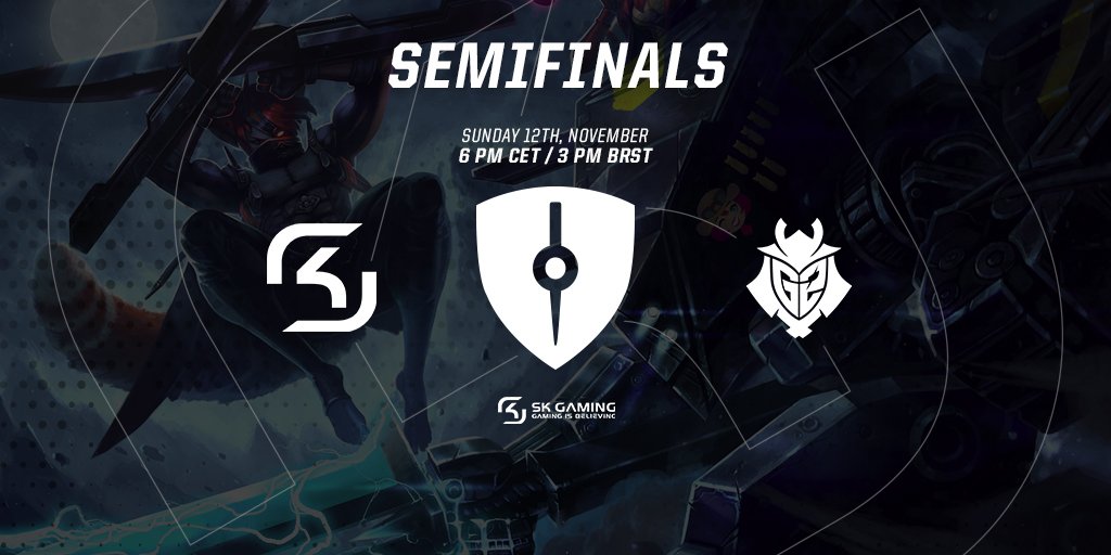 SKGaming's tweet photo. SEMIFINALS
One of the most awaited matches of the split vs @G2esports!
The race for Worlds couldn't be tighter!
Live in 1h!
#RUNSKG #VAMOSSK #SKVG
https://t.co/IsWqIAo3Aa https://t.co/zgf55TlQyk