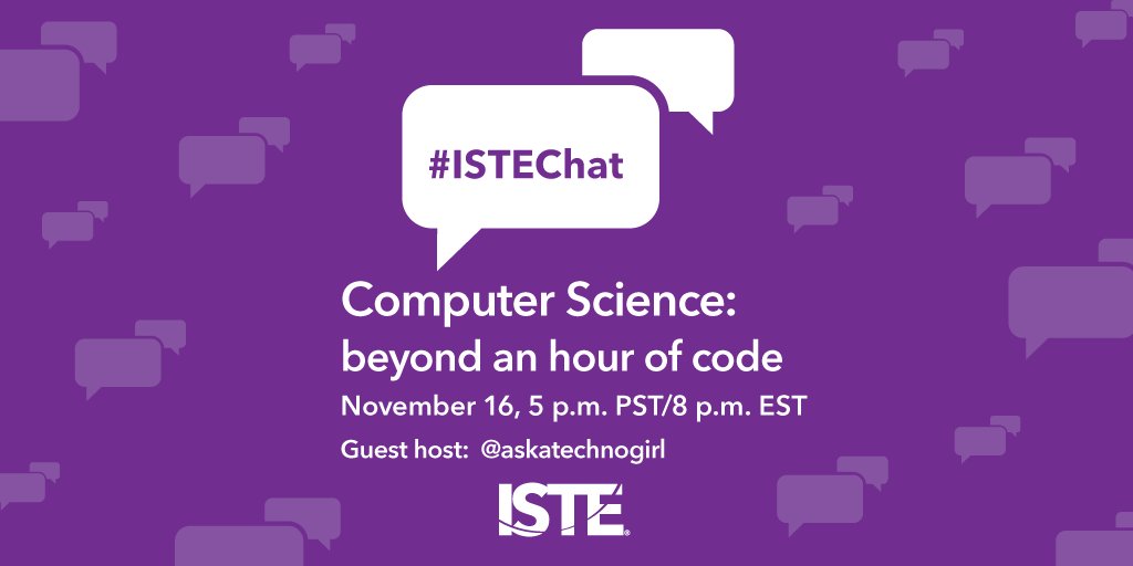 ETWDallas's tweet photo. Are you ready for #ISTEChat? Join us Thurs to talk #CSEdWeek and taking computer science beyond just one #HourOfCode with @askatechnogirl! https://t.co/Zcxt8VnpWN https://t.co/kr480nH3fX