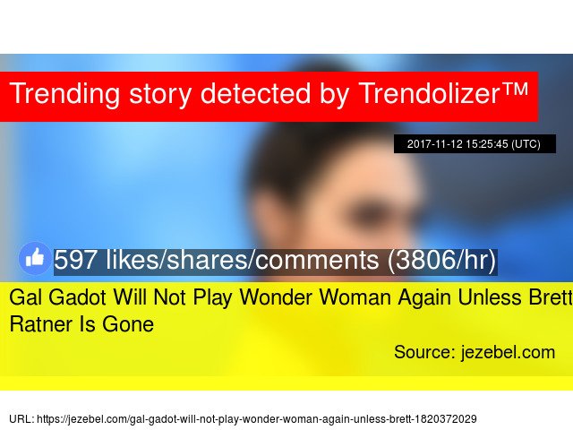 Gal Gadot Will Not Play Wonder Woman Again Unless #BrettRatner Is Gone  #RatPac-Dune #RatPacEntertainment... trendolizer.com/2017/11/gal-ga…