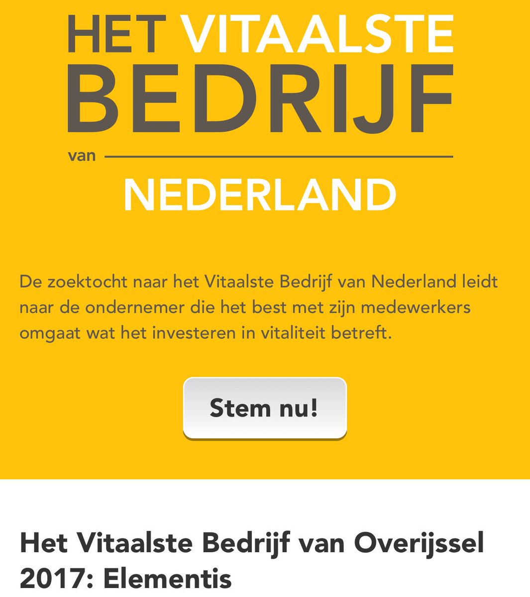 Bekijk de leuke video en we hopen op jullie stem 🤝Blij met deze nominatie en trots al jaren als <a href="/bikechallengeNL/">BikeChallenge</a> team het vertrouwen te hebben van <a href="/ElementisNethBV/">Elementis NL</a> voor de begeleiding van de sportieve activiteiten vitaalstebedrijf.nl/winnaars/het-v…