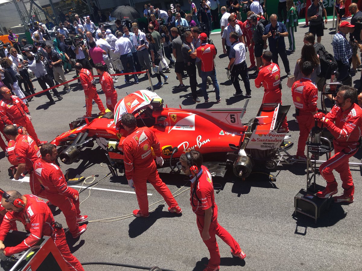 ScuderiaFerrari's tweet photo. #Seb5’s car in P2  #BrazilGP https://t.co/33DFHpvhx4