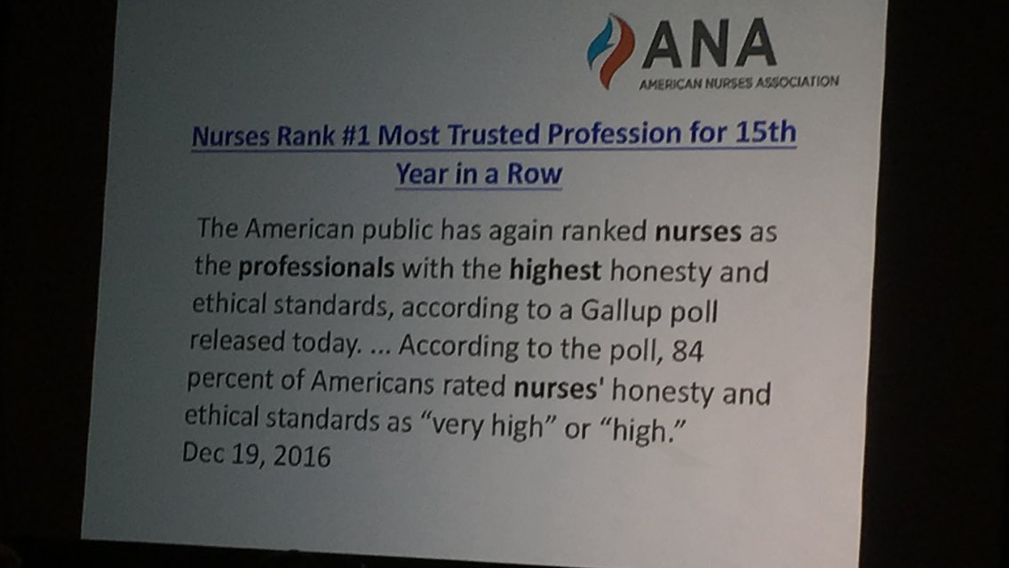 sastamp's tweet photo. Nurses are most trusted profession 15 years running #TSNO2017 https://t.co/gNBlpRF2RZ